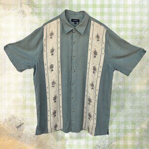 Croft & Barrow Men's Olive Green/Tan Stripe Palm Tree Aloha Shirt - L